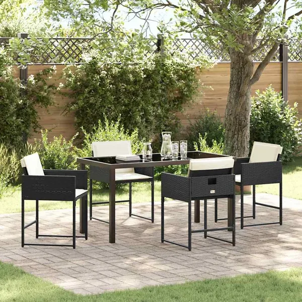 Ensemble de salle à manger pour jardin 5 pcs Noir polyrotin