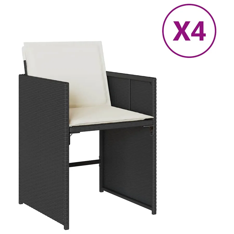 Chaises de jardin lot de 4 avec coussins noir résine tressée - 2