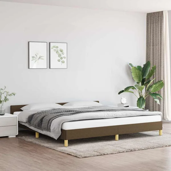 Cadre de lit sans matelas marron foncé 200x200 cm tissu