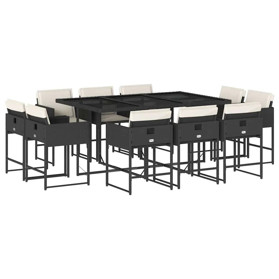Ensemble à manger de jardin 11 pcs coussins noir résine tressée - 2