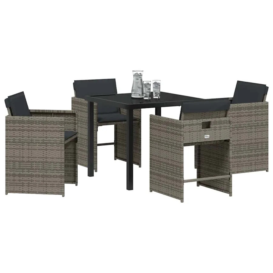 Ensemble de salle à manger pour jardin 5 pcs Gris polyrotin - 3