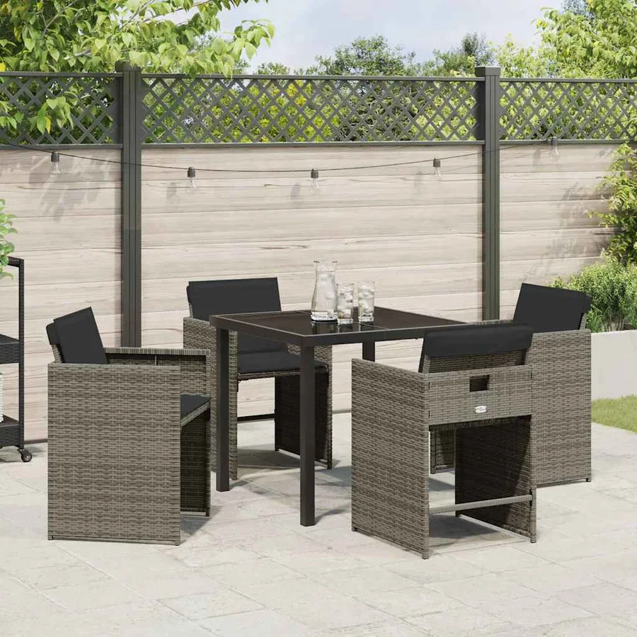 Ensemble de salle à manger pour jardin 5 pcs Gris polyrotin - 4