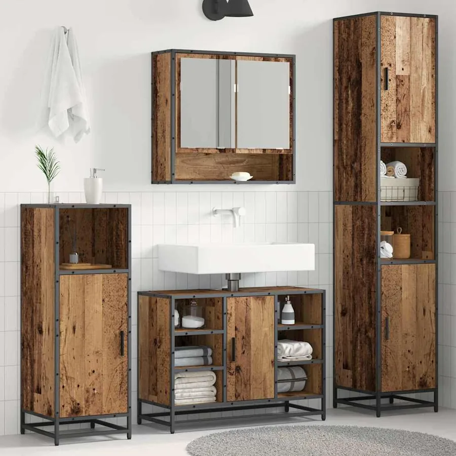 Ensemble de mobilier de salle de bain avec étagère Bois Ancien