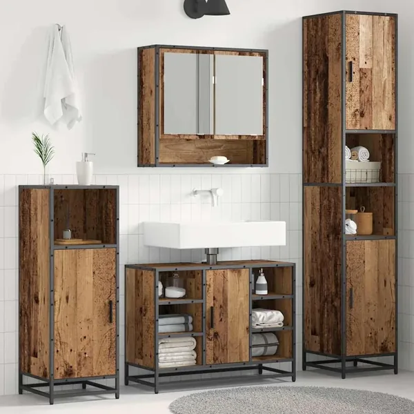 Ensemble de mobilier de salle de bain avec étagère Bois Ancien