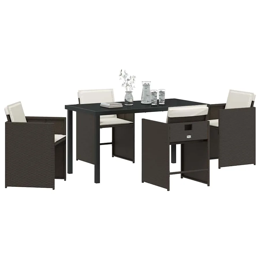 Ensemble de salle à manger pour jardin 5 pcs Marron polyrotin - 3