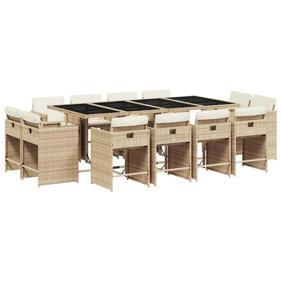 Ensemble à manger de jardin et coussins 13 pcs beige - 2