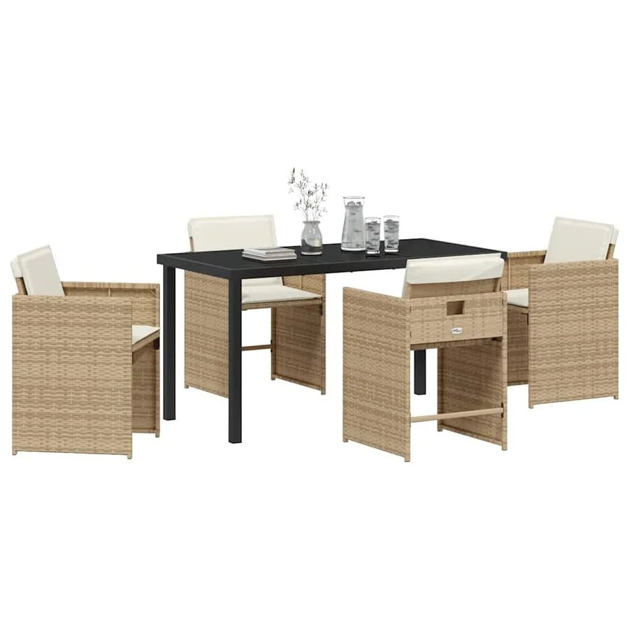Ensemble de salle à manger pour jardin 5 pcs Beige polyrotin - 3