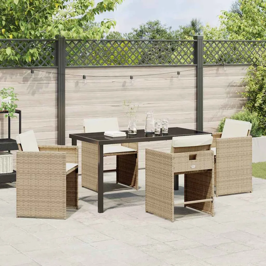 Ensemble de salle à manger pour jardin 5 pcs Beige polyrotin - 4