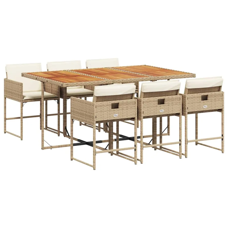 Ensemble à manger de jardin et coussins 7 pcs beige poly rotin - 2