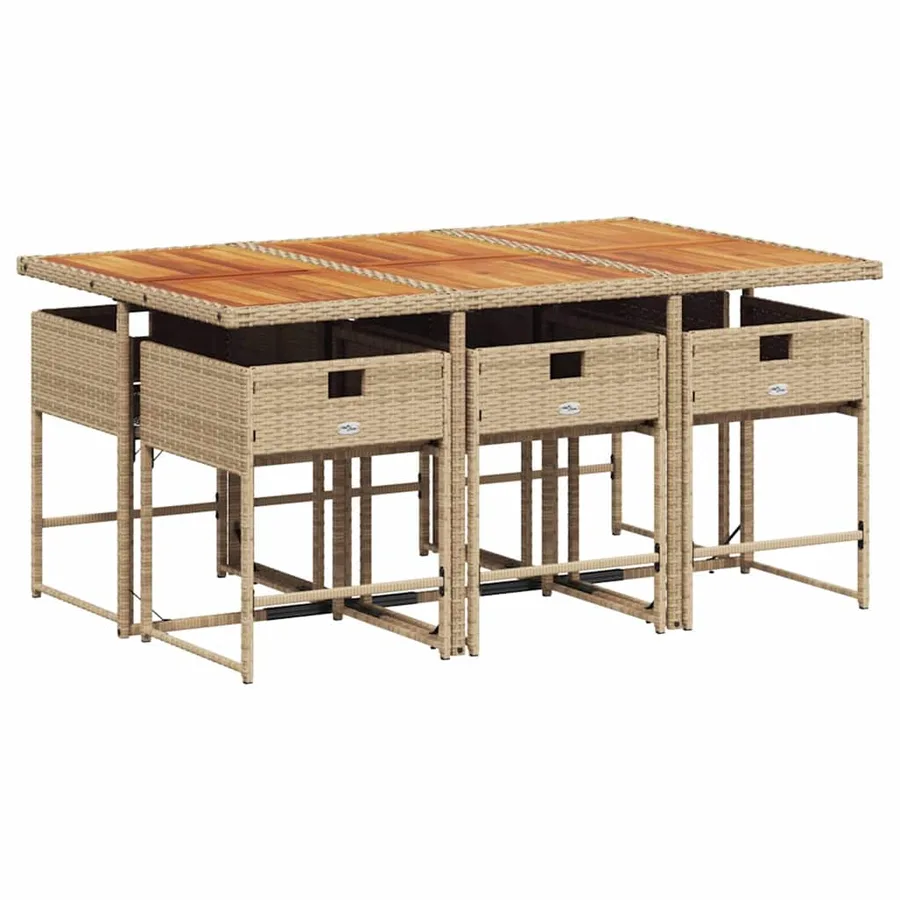 Ensemble à manger de jardin et coussins 7 pcs beige poly rotin - 3