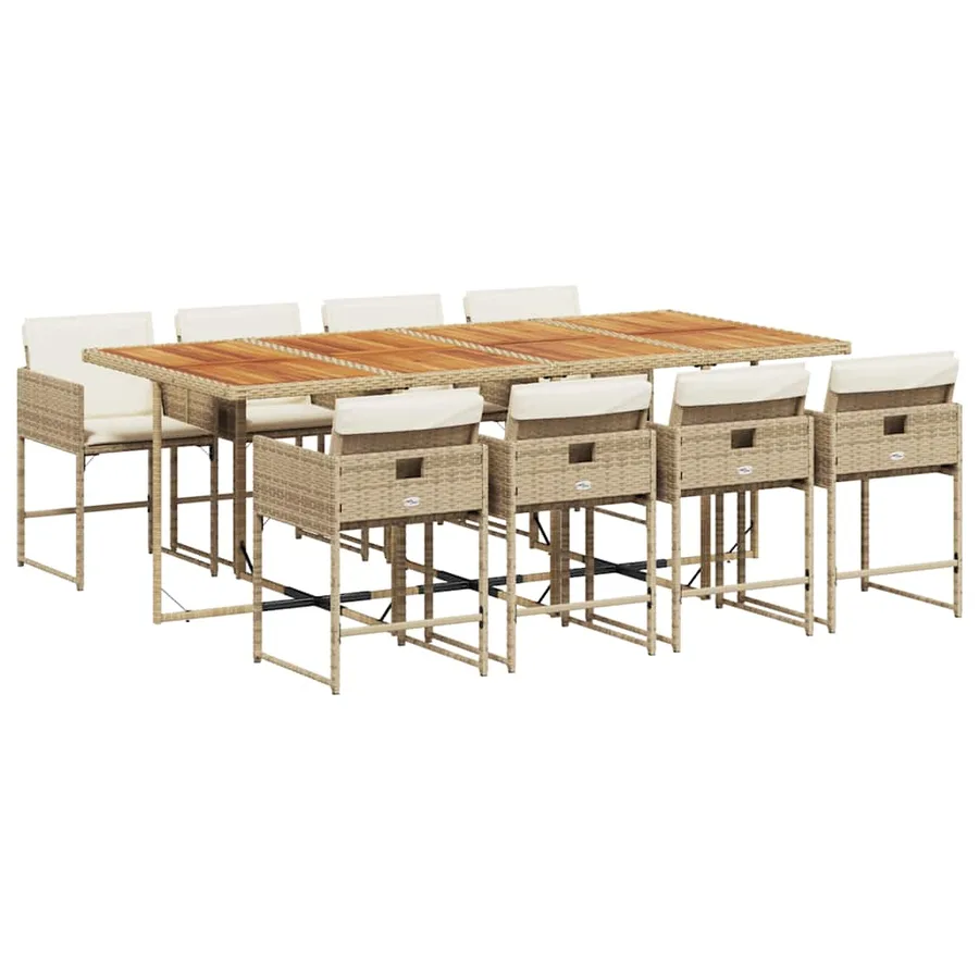 Ensemble à manger de jardin et coussins 9 pcs beige Poly rotin - 2