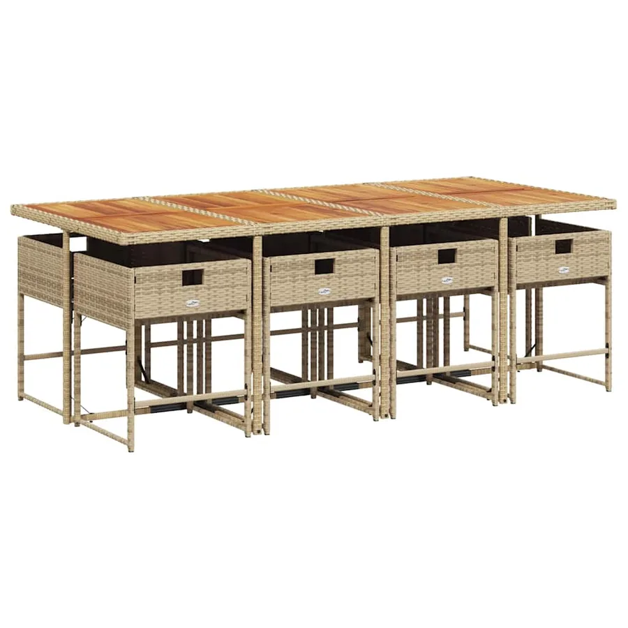 Ensemble à manger de jardin et coussins 9 pcs beige Poly rotin - 3