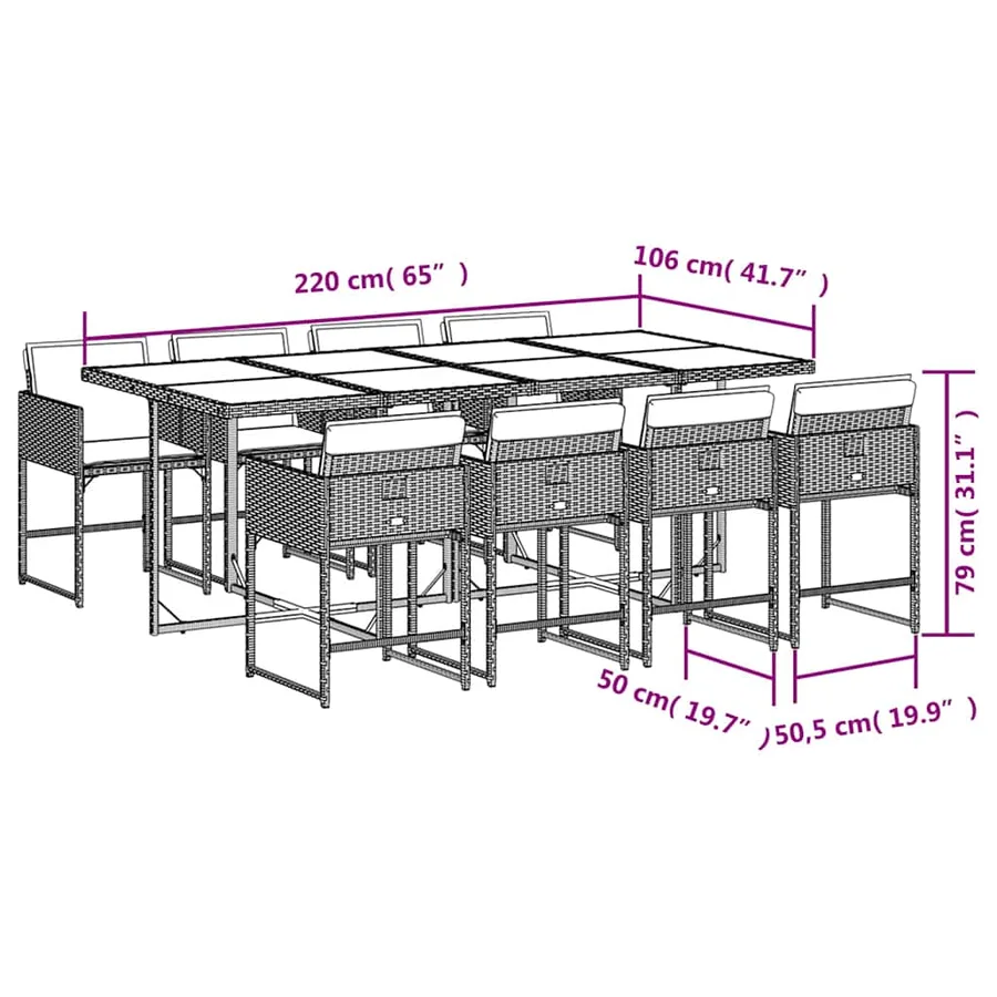 Ensemble à manger de jardin et coussins 9 pcs beige Poly rotin - 6
