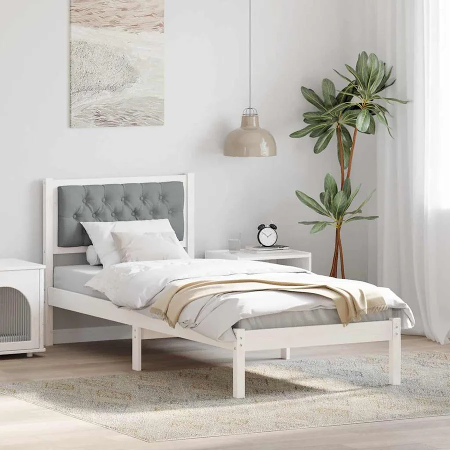 Cadre de lit avec tête de lit Gris clair 90 x 190 cm Pin massif