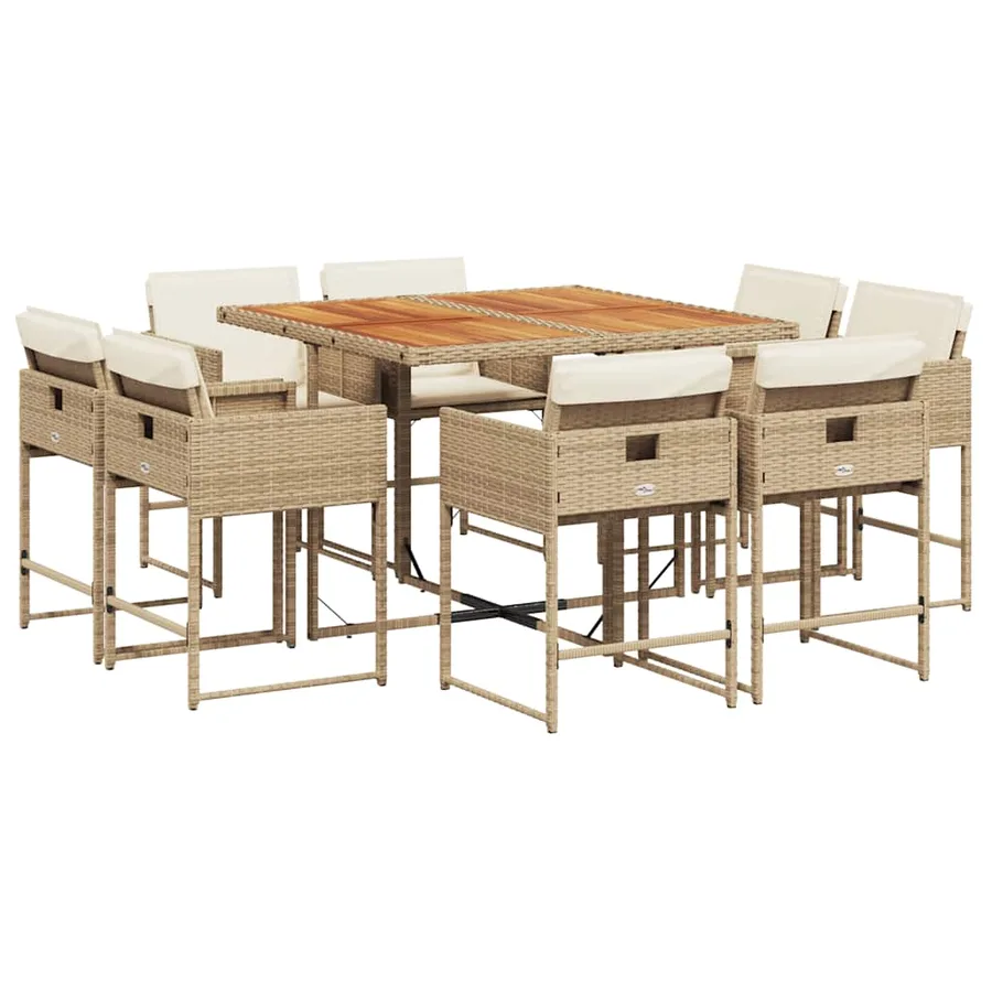 Ensemble à manger de jardin et coussins 9 pcs beige Poly rotin - 2
