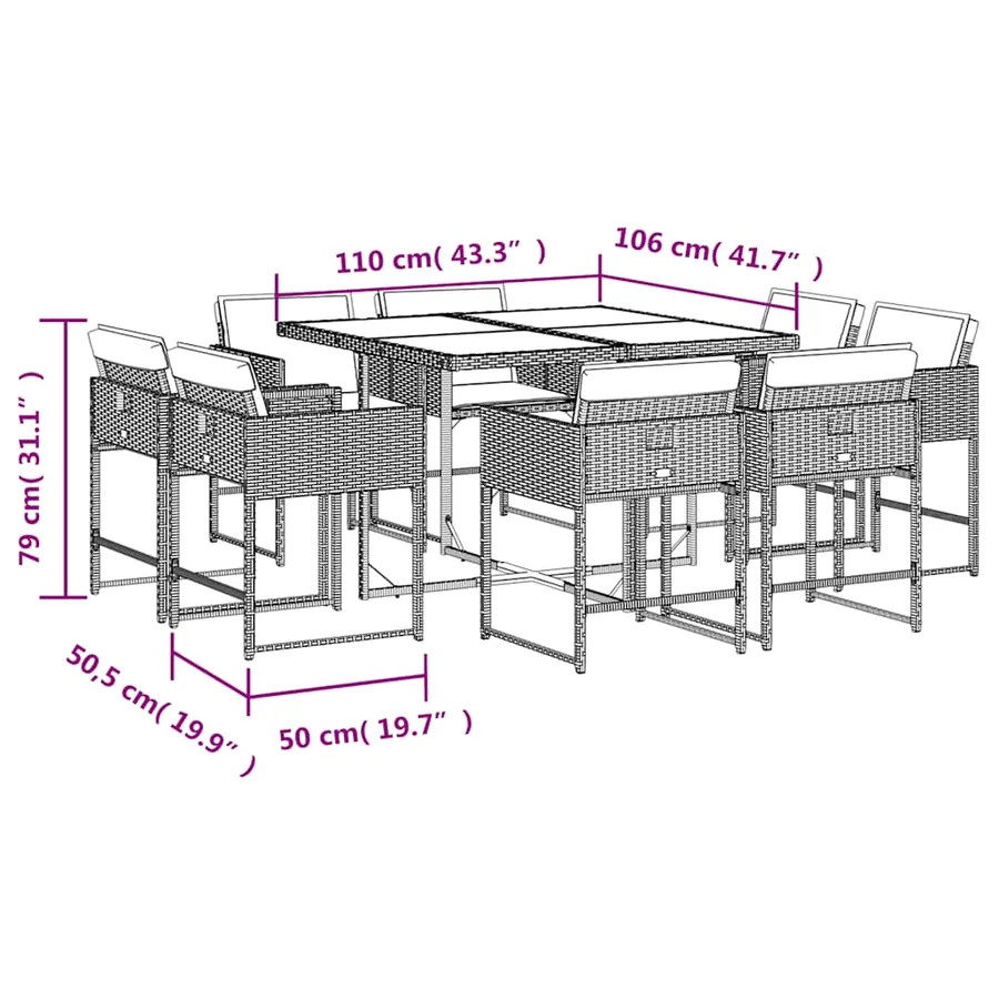 Ensemble à manger de jardin et coussins 9 pcs beige Poly rotin - 5