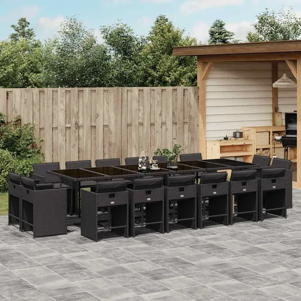 Ensemble à manger de jardin coussins 17 pcs résine tressée