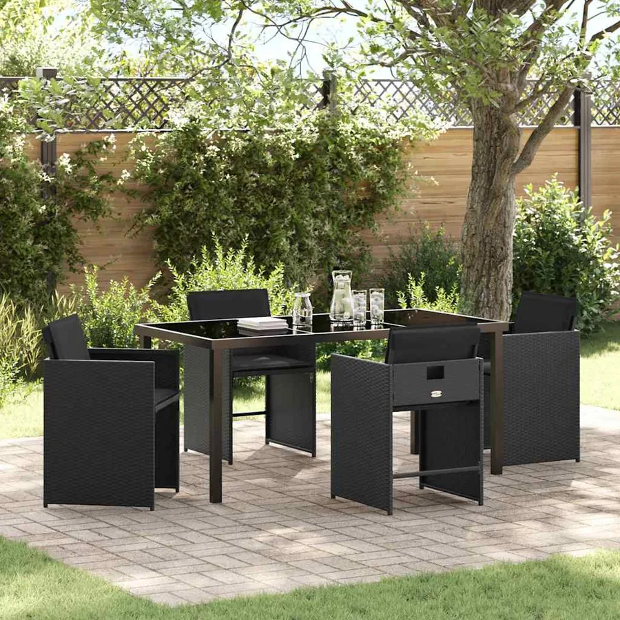 Ensemble de salle à manger pour jardin 5 pcs Noir polyrotin