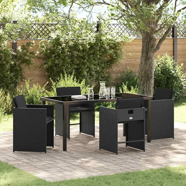 Ensemble de salle à manger pour jardin 5 pcs Noir polyrotin