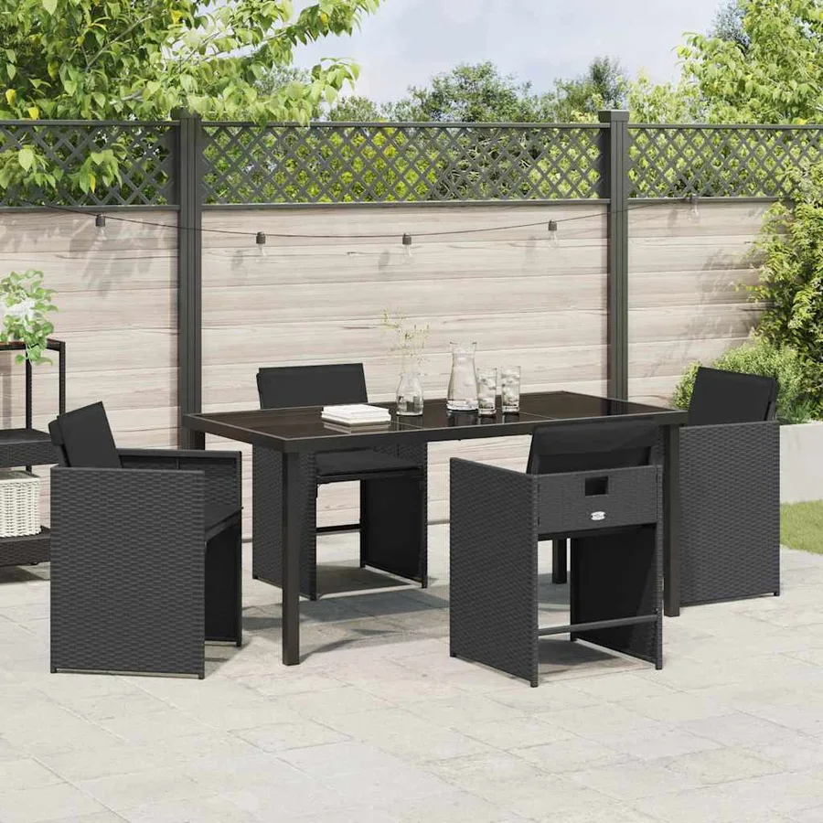 Ensemble de salle à manger pour jardin 5 pcs Noir polyrotin - 4