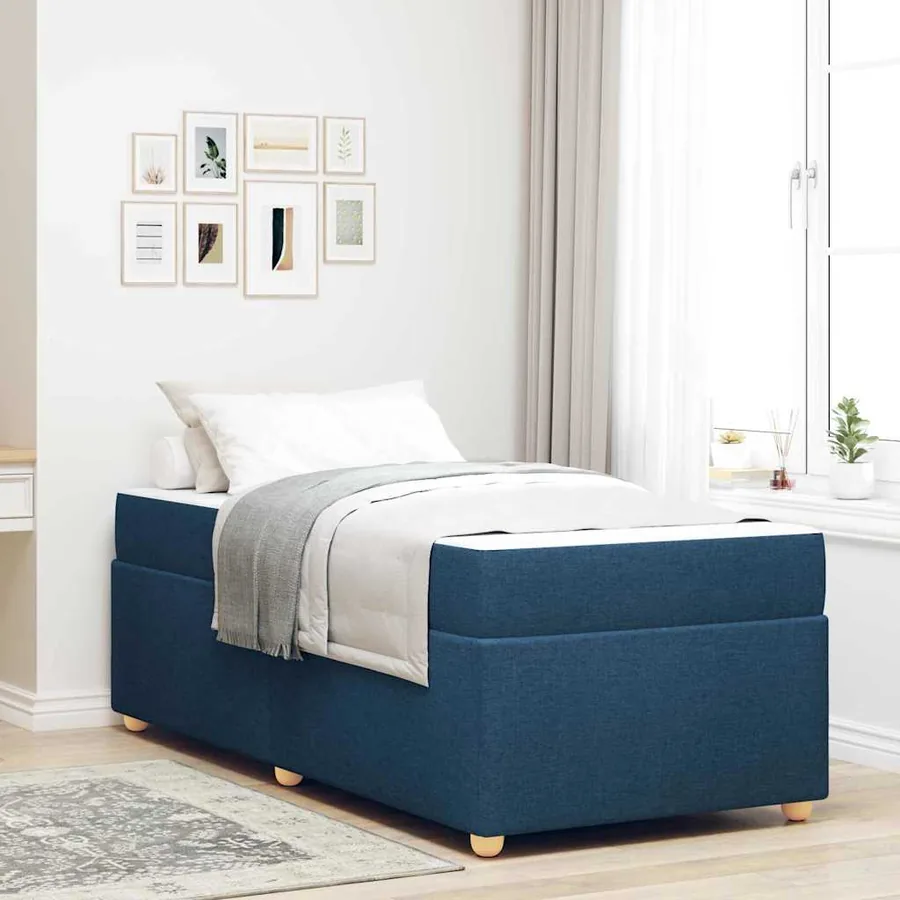 Cadre de lit avec matelas Bleu 100 x 200 cm tissu