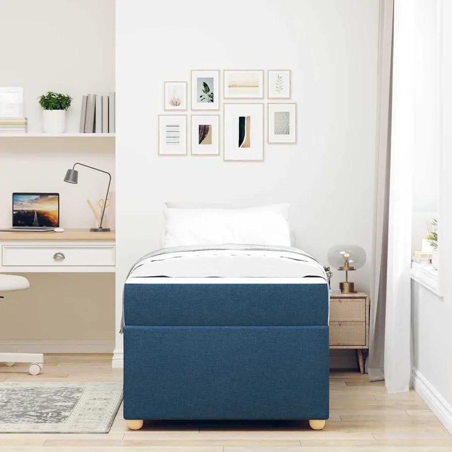 Cadre de lit avec matelas Bleu 100 x 200 cm tissu - 3