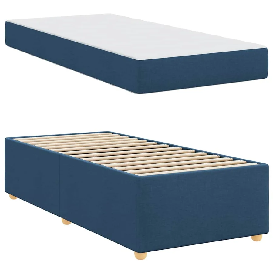 Cadre de lit avec matelas Bleu 100 x 200 cm tissu - 4