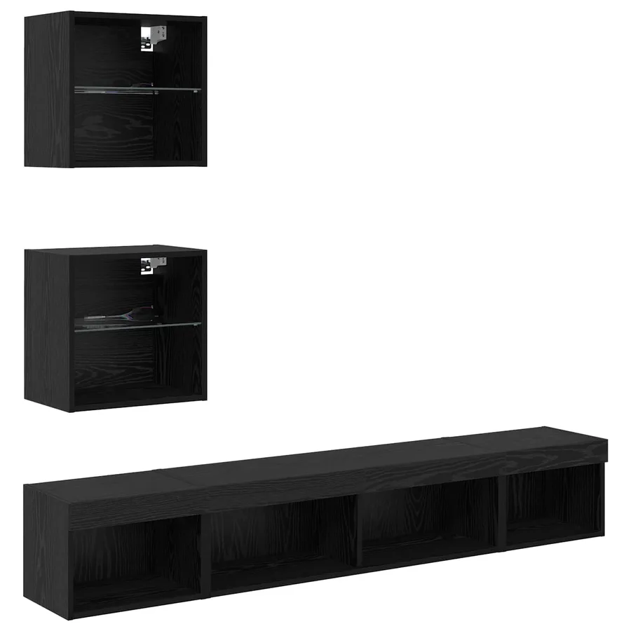 Unités murales TV avec LED 5 pcs Chêne noir Bois d'ingénierie - 2