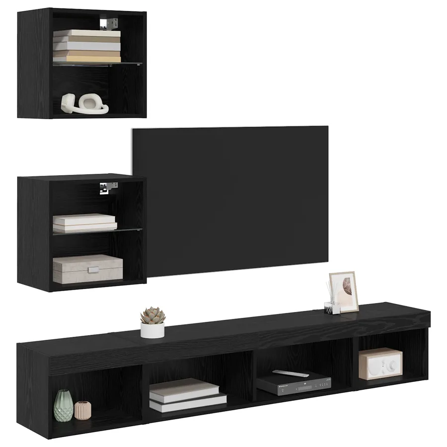 Unités murales TV avec LED 5 pcs Chêne noir Bois d'ingénierie - 3