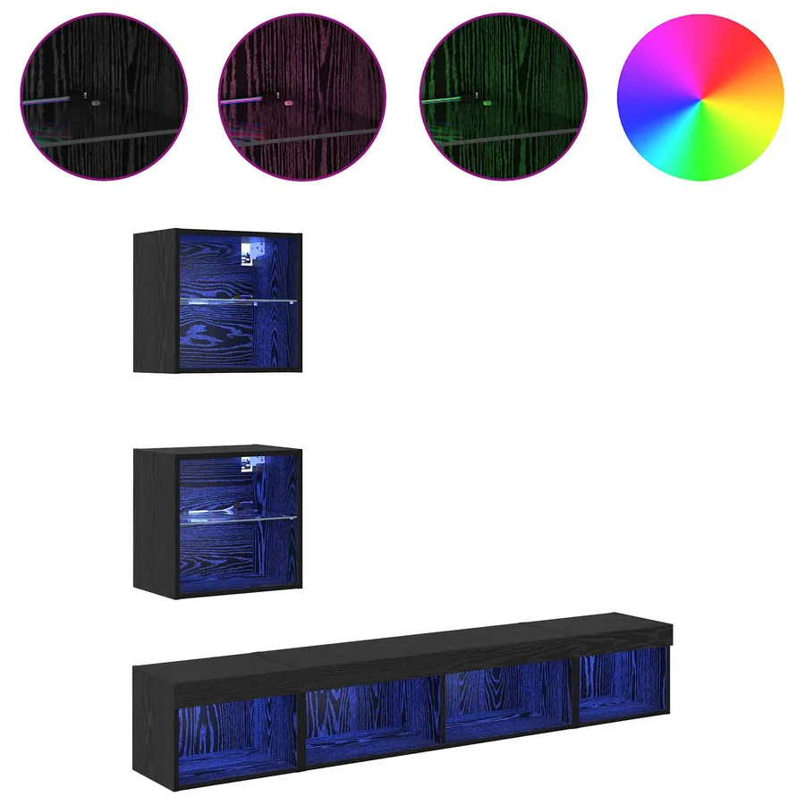 Unités murales TV avec LED 5 pcs Chêne noir Bois d'ingénierie - 4