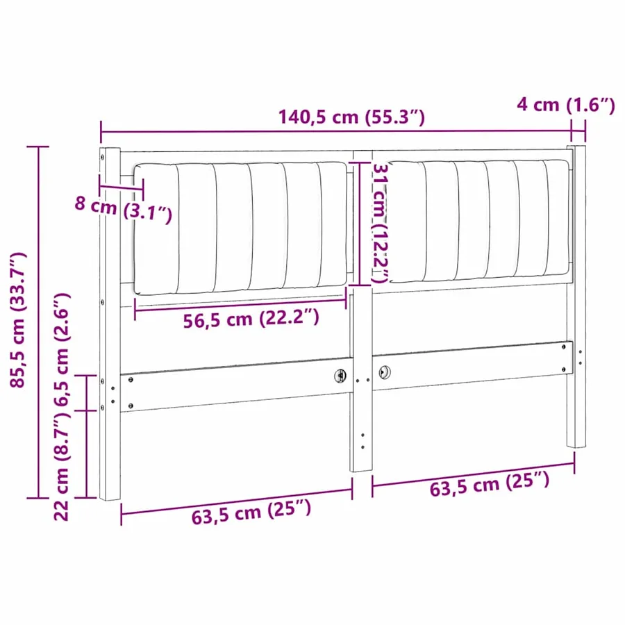 Tête de lit capitonnée Marron 135 cm Pin massif - 11