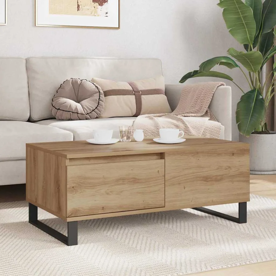 Table basse Chêne artisanal 90 x 50 x 36,5 cm Bois d'ingénierie - 4