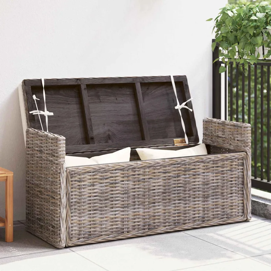 Banc de rangement avec coussin Gris 110 x 40 x 50 cm Rotin - 3
