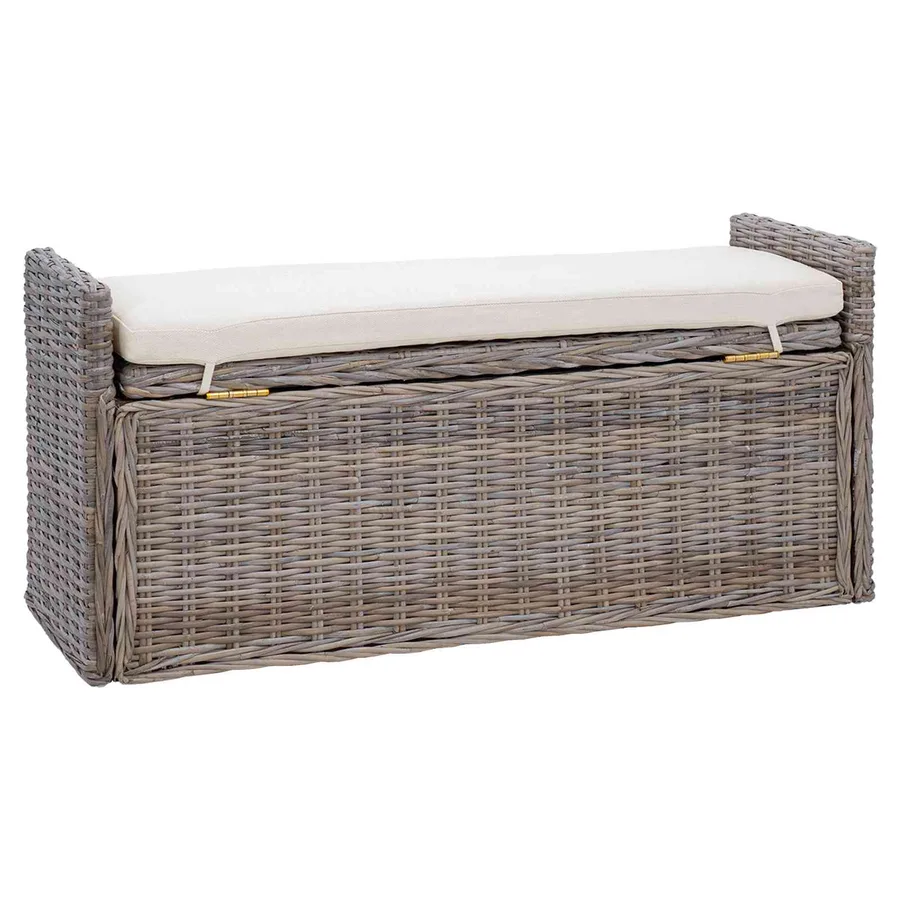 Banc de rangement avec coussin Gris 110 x 40 x 50 cm Rotin - 7