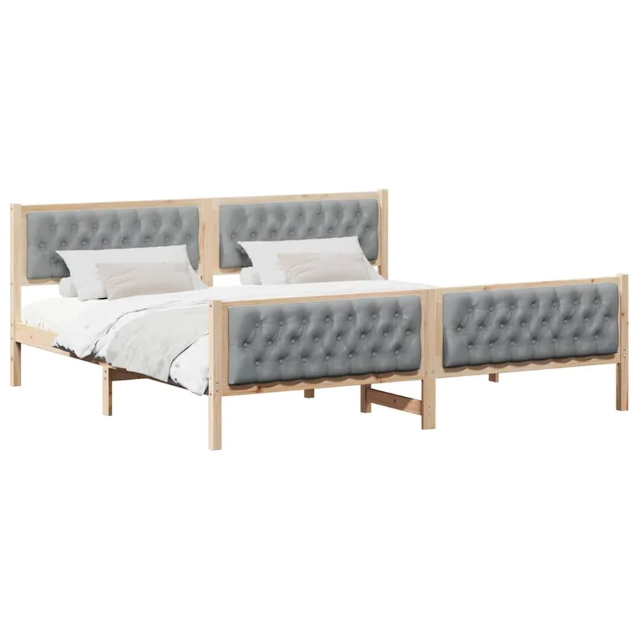 Cadre de lit Gris clair 200 x 200 cm Pin massif - 3