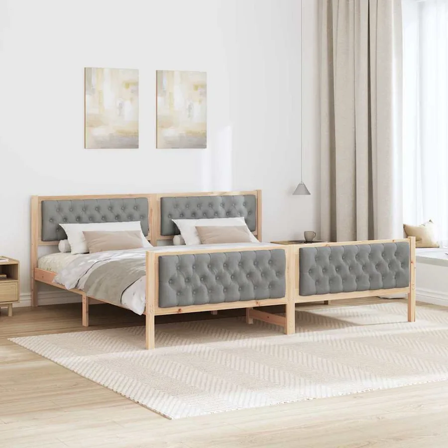 Cadre de lit Gris clair 200 x 200 cm Pin massif - 4