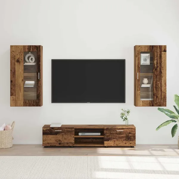 Ensemble meuble TV FLORIN 3 pcs Bois ancien Bois d'ingénierie