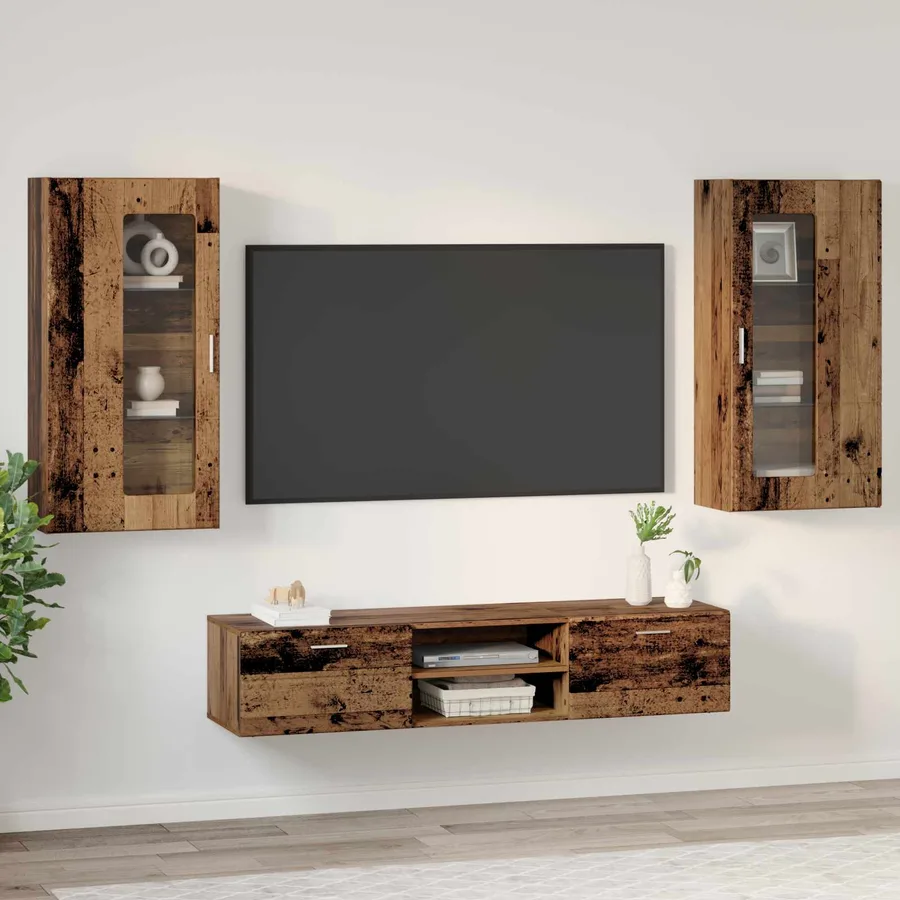 Ensemble meuble TV FLORIN 3 pcs Bois ancien Bois d'ingénierie - 4