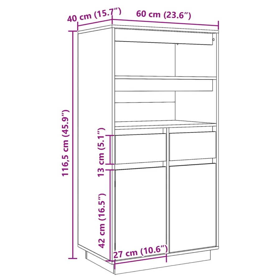 Buffet haut Gris 60x40x116,5 cm Bois massif de pin - 11