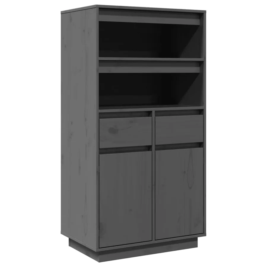 Buffet haut Gris 60x40x116,5 cm Bois massif de pin - 2