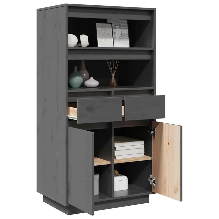 Buffet haut Gris 60x40x116,5 cm Bois massif de pin - 8