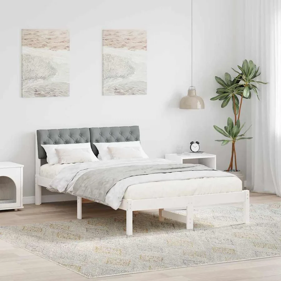 Cadre de lit avec tête de lit Blanc et gris clair 120 x 190 cm