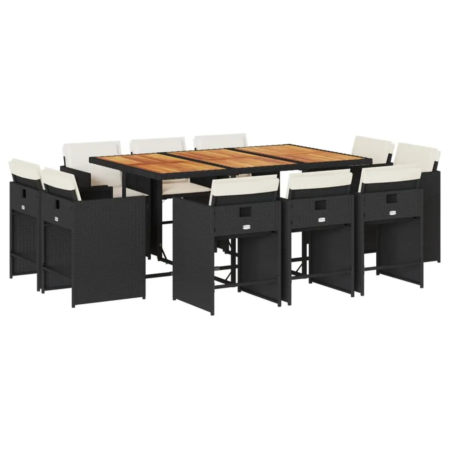 Ensemble à manger de jardin 11 pcs coussins noir résine tressée - 2