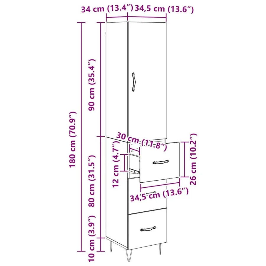 Haut Armoire Chêne artisanal 34,5 x 34 x 90 cm - 15