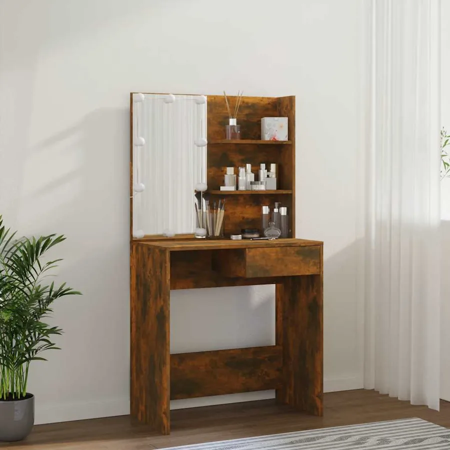 Coiffeuse avec LED Chêne fumé 74,5x40x141 cm - 14