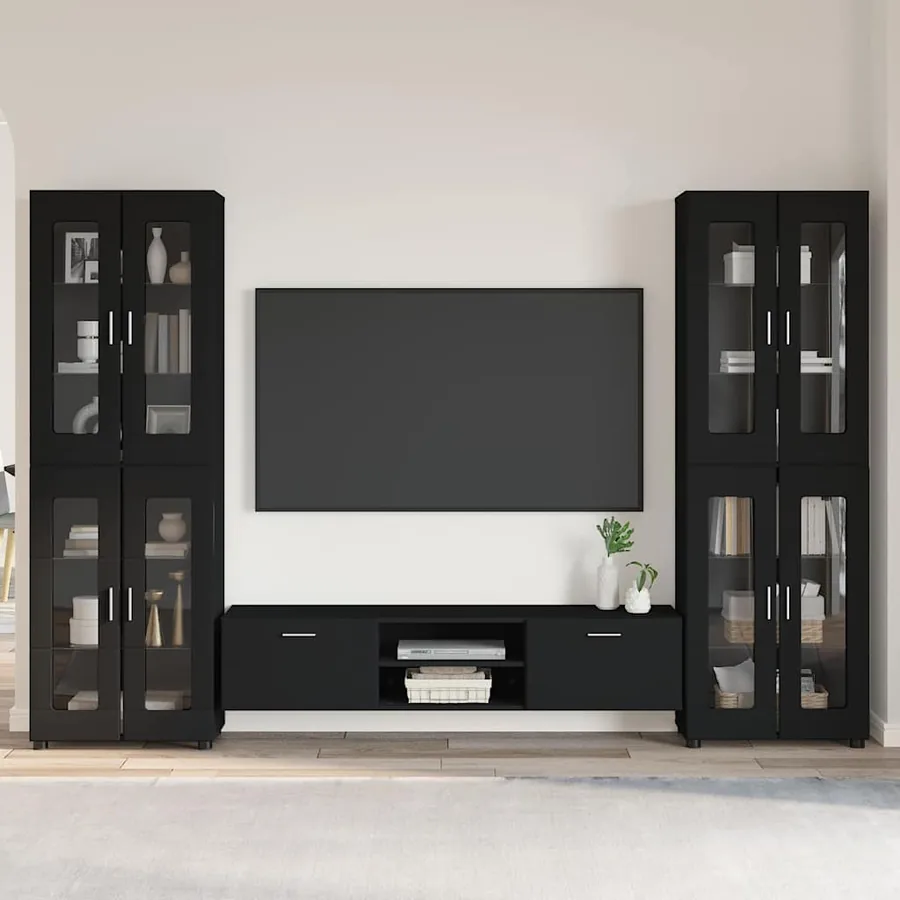 Ensemble meuble TV FLORIN 3 pcs Noir Bois d'ingénierie