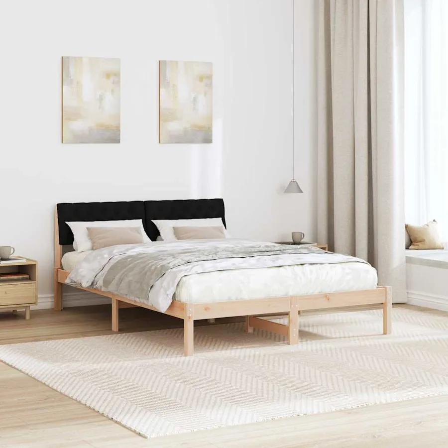 Cadre de lit Marron et noir 140 x 190 cm Bois massif en pin - 4