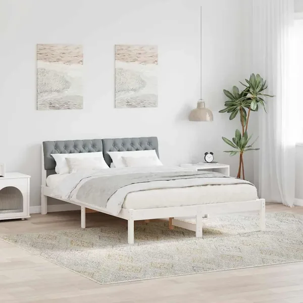 Cadre de lit avec tête de lit Blanc et gris clair 135 x 190 cm