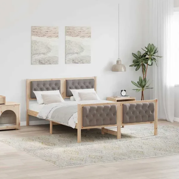 Cadre de lit avec tête de lit Taupe 140 x 190 cm Pin massif