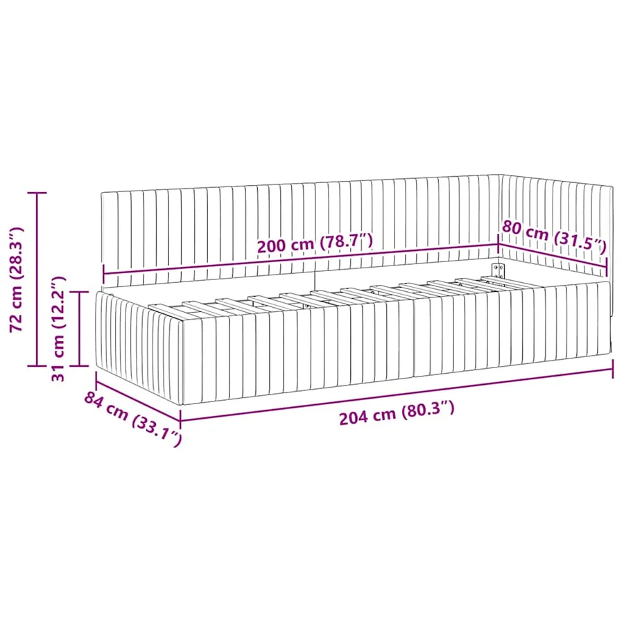 Cadre de lit d'angle Turquoise 80 cm x 200 cm Velours - 11